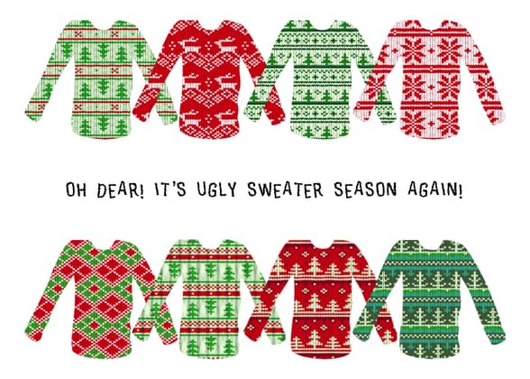Send this "Ugly Sweaters" Christmas card w/ your own handwriting by mail directly from Signed. No need to leave your house. Do it all online for $7.99!