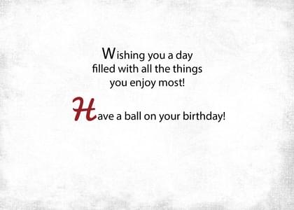 Wishing you a day filled with all the things you enjoy most! Have a ball on your birthday!