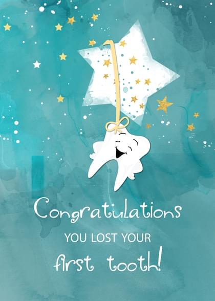 Send this &quot;Stars and Praising Birthday&quot; Lost Tooth card w/ your own handwriting by mail directly from Signed. No need to leave your house. Do it all online for $7.99!