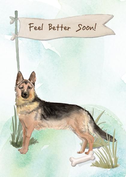 Send this "German Shepherds and Dogs" Get Well (General) card w/ your own handwriting by mail directly from Signed. No need to leave your house. Do it all online for $7.99!