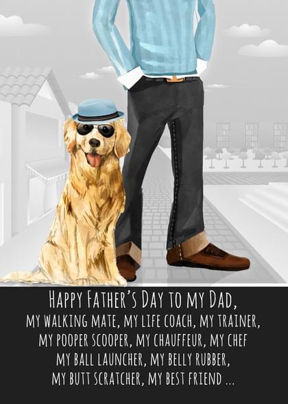 Send this "Golden Retrievers and Dogs" Father's Day card w/ your own handwriting by mail directly from Signed. No need to leave your house. Do it all online for $7.99!