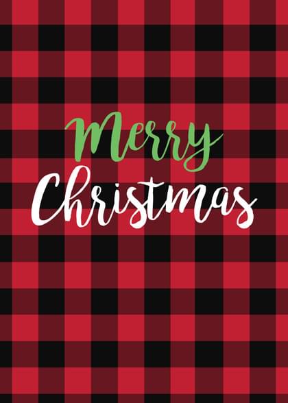 Send this &quot;Plaid and Christmas Scene&quot; Christmas card w/ your own handwriting by mail directly from Signed. No need to leave your house. Do it all online for $7.99!