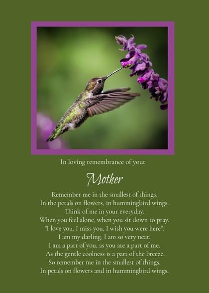 Send this &quot;Hummingbirds&quot; Sympathy (People) card w/ your own handwriting by mail directly from Signed. No need to leave your house. Do it all online for $7.99!