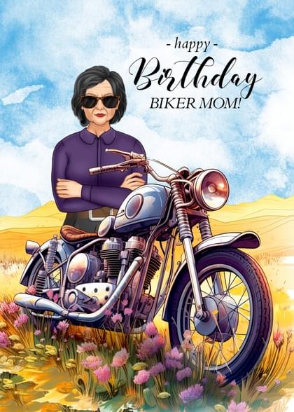 Harley Davidson and Women Birthday Card with your own Handwriting. Salon Of Art for Signed Card No. 34121