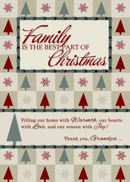 Send this &quot;Family&quot; Christmas card w/ your own handwriting by mail directly from Signed. No need to leave your house. Do it all online for $7.99!