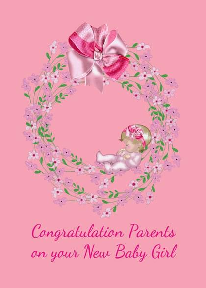 Send this &quot;Baby and Girls&quot; New Baby card w/ your own handwriting by mail directly from Signed. No need to leave your house. Do it all online for $7.99!